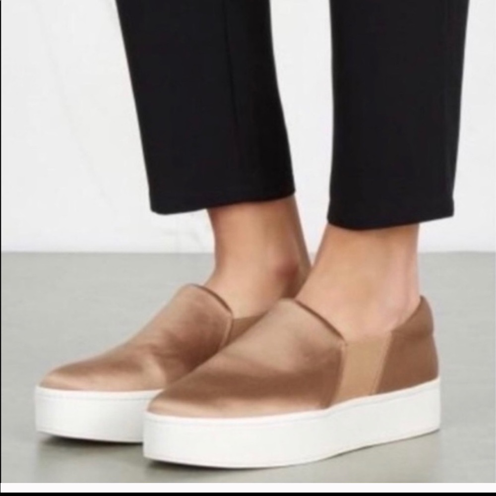 Vince Bronze Satin Slip-On Platform Sneakers